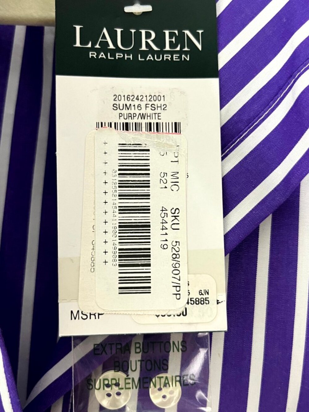 Lauren by Ralph Lauren Purple White Striped Button Down Dress Shirt Women Size 8 - Picture 8 of 10